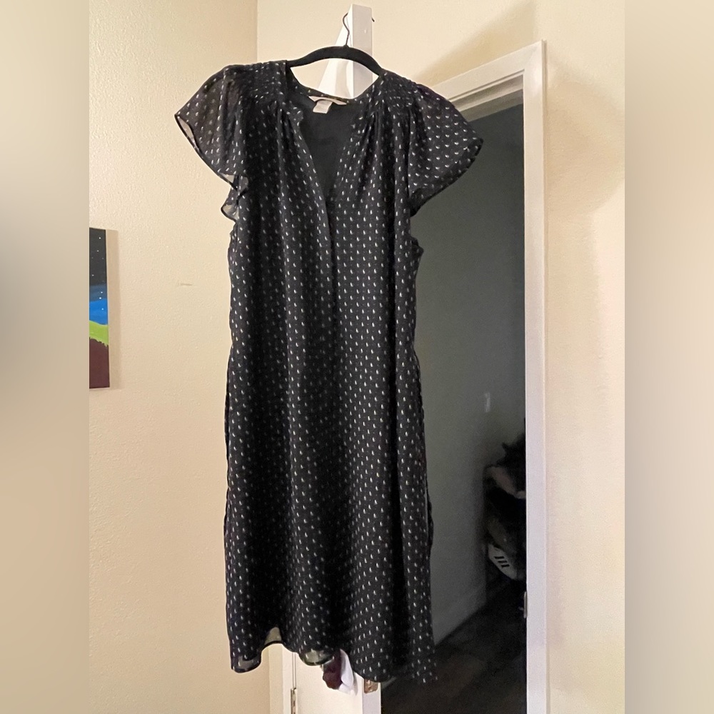 dark blue dress with white pattern
